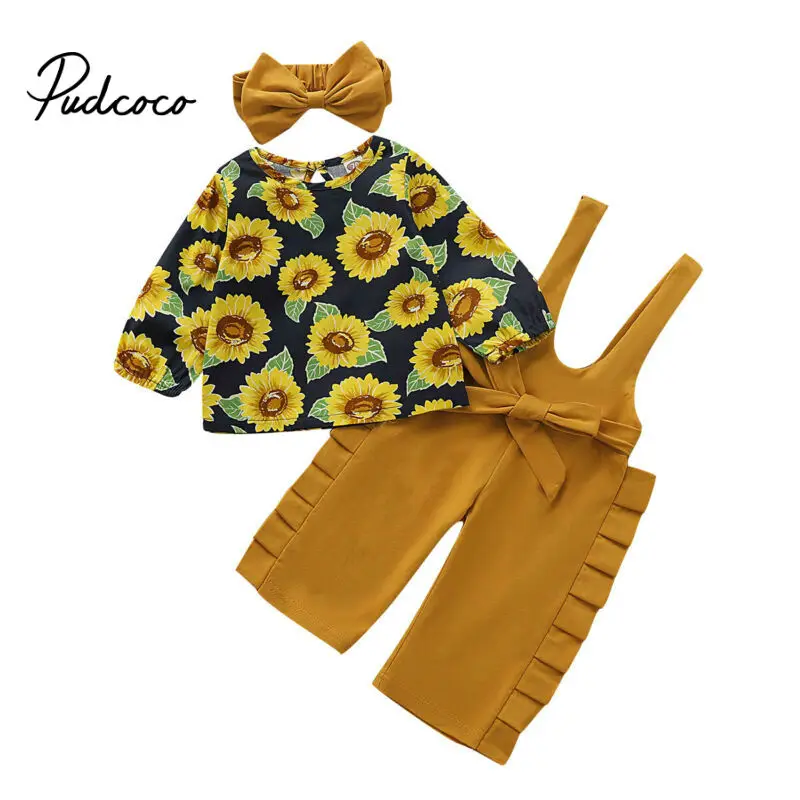 Pudcoco/комплект для девочек от 0 до 24 месяцев топы с подсолнухами новорожденных