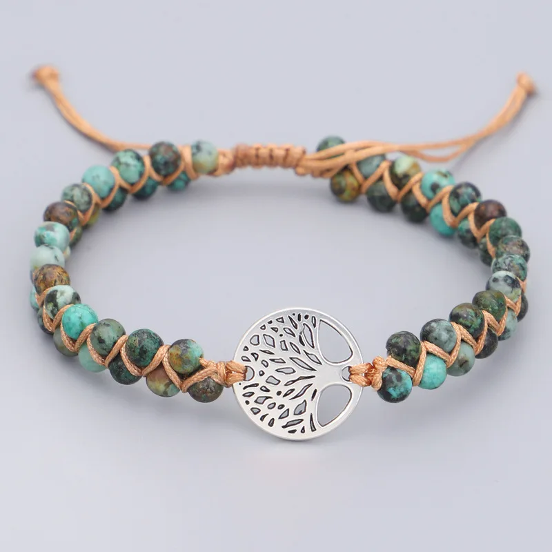 

Handmade Natural Stone Boho Yoga Wrap Bracelet & Bangle Tree of Life African Braided Charm Bracelet Women Men Gift