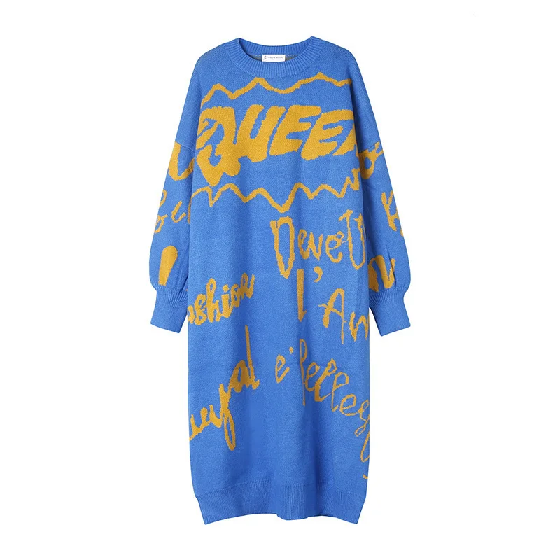 Vefadisa Letter Printed Sweater Dress Woman 2019 Red Winter Thick Long Sleeve Pullovers Knitting QYF1209 | Женская одежда