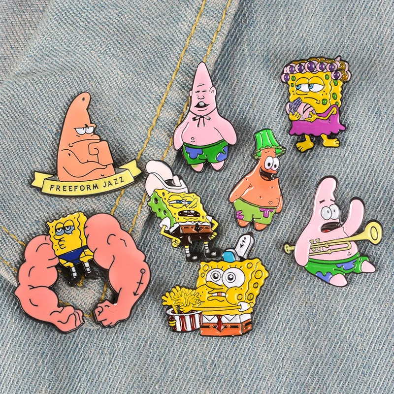 

Cartoon Brooches Animation Pineapple Hut Octopus Sea Stars Barnacle Boy Enamel Pins Button Badge For Kids trinket jewelry