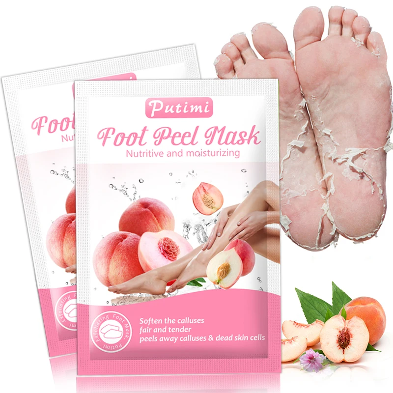 

PUTIMI 3pair Nurishing Foot Mask for Legs Peach Anti Crack Heel Feet Peeling Mask Smooth Dead Skin Calluses Exfoliating Socks