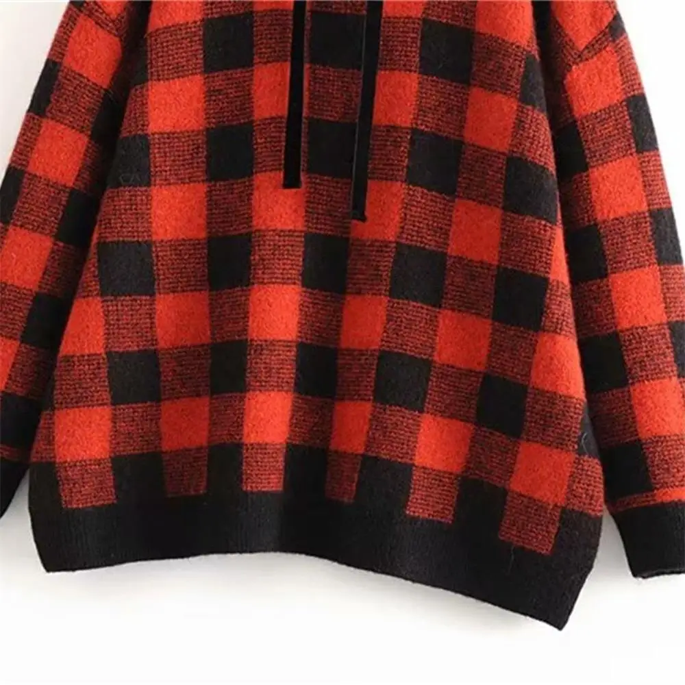 

Za women's new fall 2019 stand collar long sleeve blended fabric loose tie Hooded Hoodies loose plaid Hoodies 05755137065