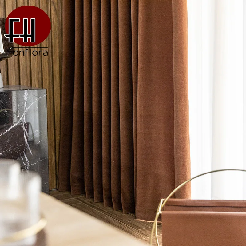 

Плотные бархатные занавески для гостиной, цвет кофе, Затемненные занавески для спальни, современная мода, один предмет, цена, занавески