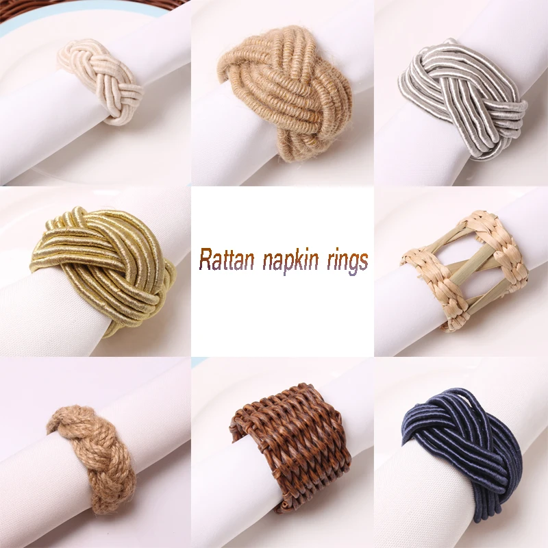 

12pcs/lot Handmade Rattan Napkin Ring Waxed Twine Rope Woven Towel Napkin Buckle Holders Wedding Party Dinner Table Decoration