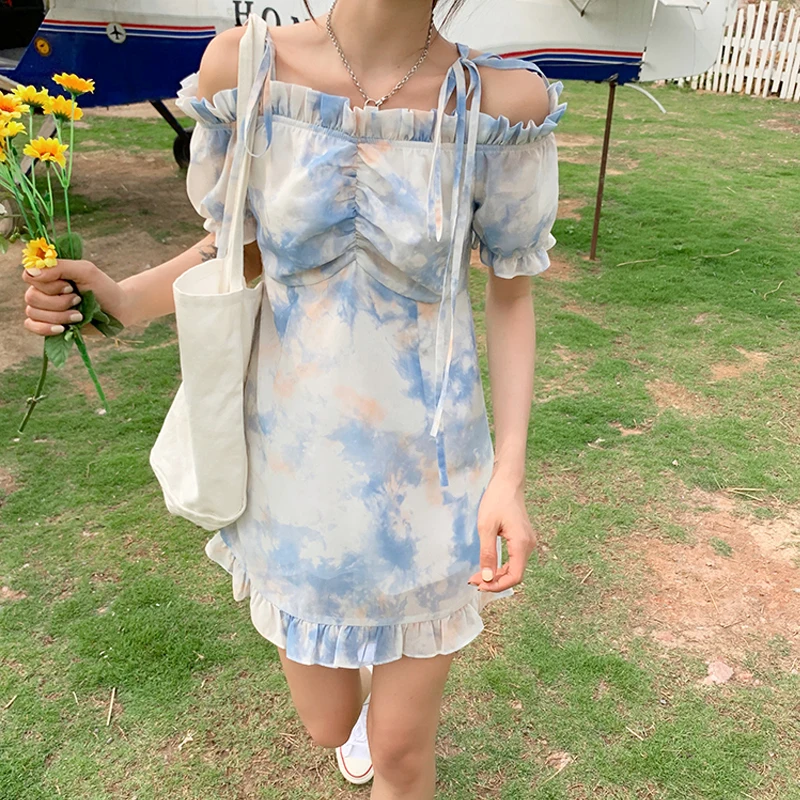 

Шикарные элегантные летние платья, женское винтажное Цветочное платье, женское пляжное цельное платье на одно плечо, корейское летнее 2021