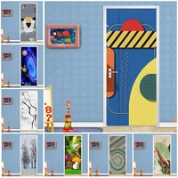 cartoon 3d geometric abstract door sticker for kids children bedroom living room decor wallpaper pvc waterproof self adhesive