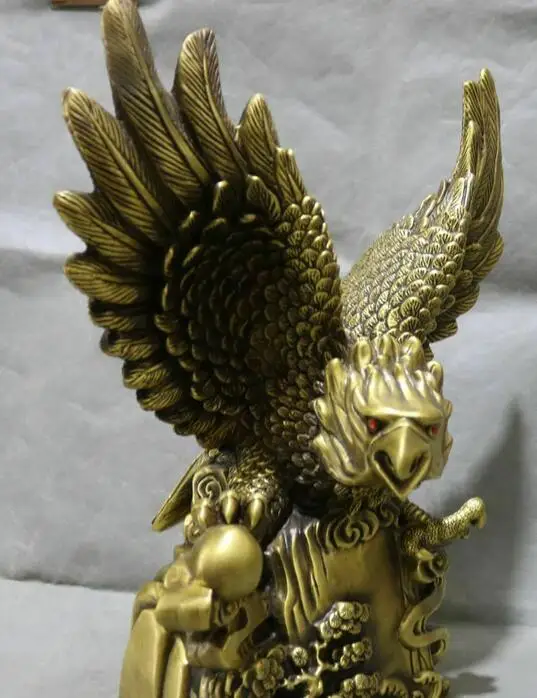 17“ China Pure Bronze Pine Tree Feng Shui Eagle Hawk Falcon Bird Ball Statue | Дом и сад