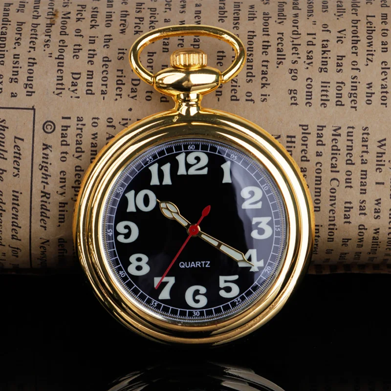 

Silver/Gold Quartz Movement Pocket Watch Arabic Numerals Pendant Clock with Fob Chain Dial Black Gifts Men Women Relogio DeBolso