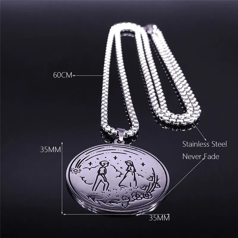 

2021 Little Prince Rose Stainless Steel Necklaces Chain Men/Women Silver Color Pendant Necklace Jewelry bijoux femme NXS03