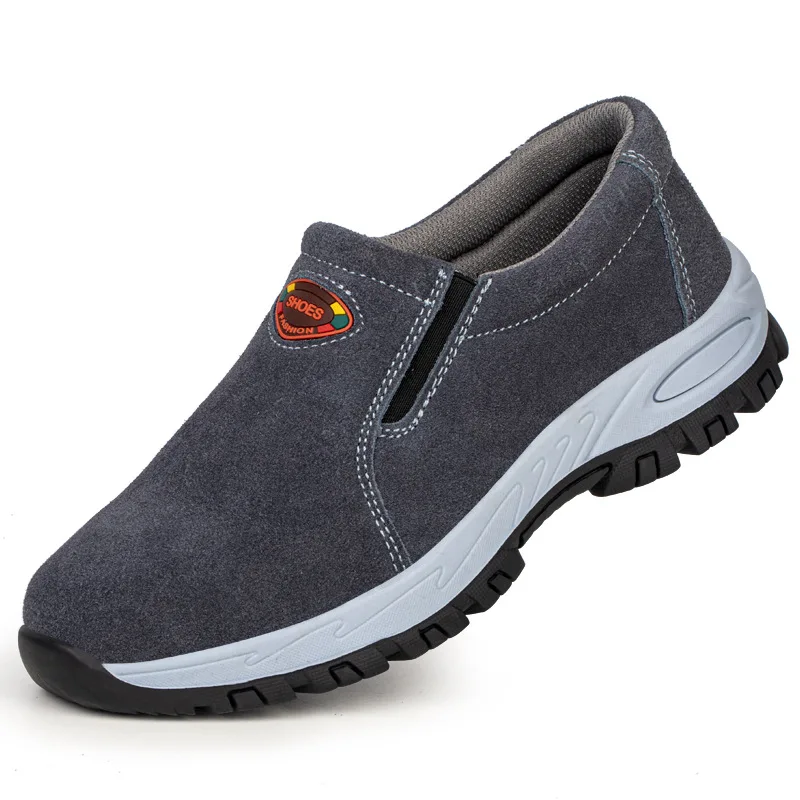 

plus size men's fashion safety shoes cow suede leather slip-on steel toe cap shoe worker security boots safe work footwear male