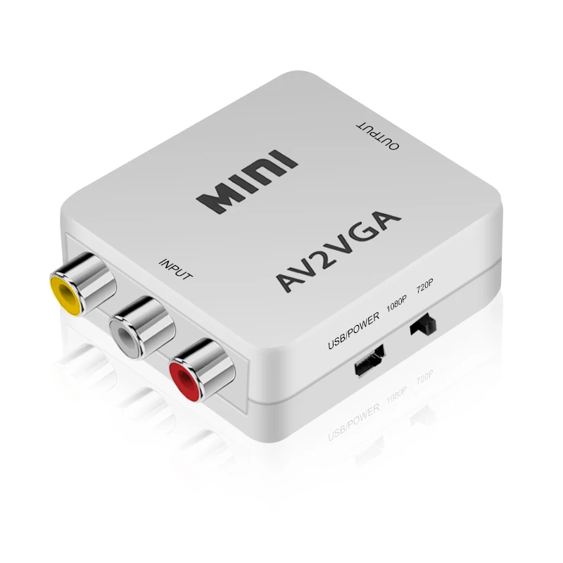 Mini HD AV2VGA видео адаптер белый AV RCA CVBS в VGA конвертер с 3 5 мм аудио к ПК HDTV |