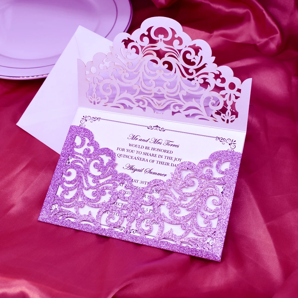 50 шт. фиолетовые золотые серебряные красные блестящие лазерная резка свадебные