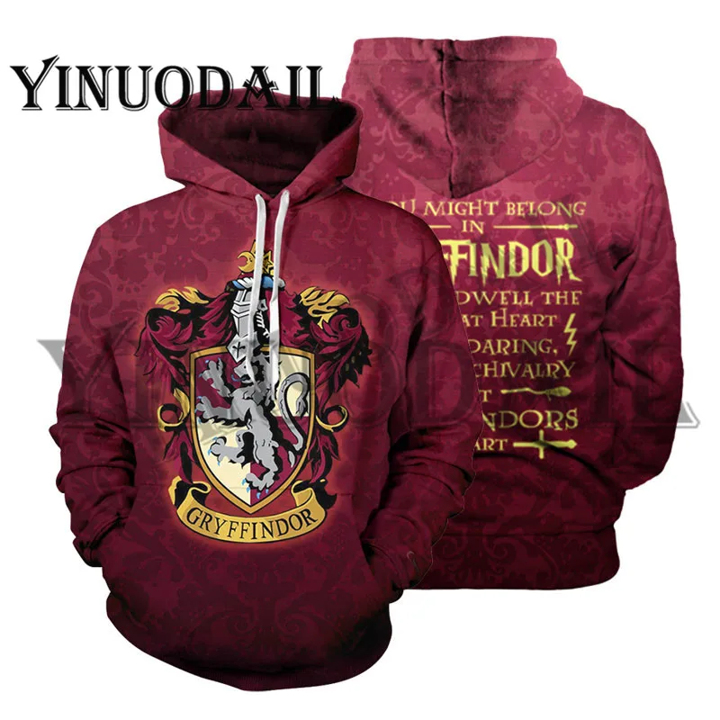 Wizardry 3D Толстовка с принтом и карманом Ravenclaw Gryffindor для взрослых унисекс Толстовка костюм толстовки Мужская одежда