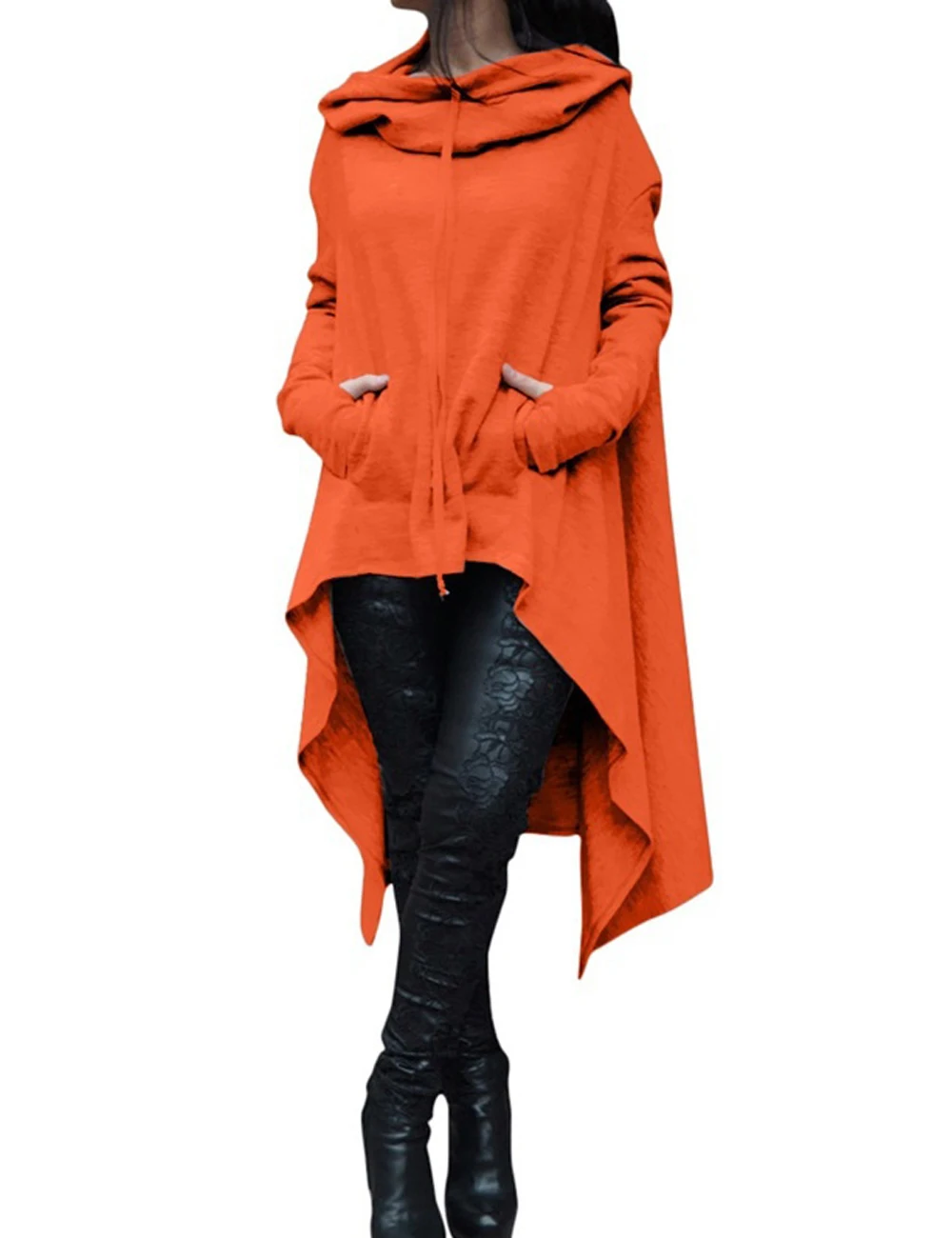 ORANGE Необычные толстовки, одноцветные, модные, большие, толстовки, толстовка, женская, свободная, с капюшоном, пуловер, верхняя одежда, пальто - Цвет: ORANGE