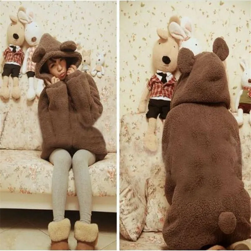 Женский свитер с ушками и хвостом плюшевое пальто капюшоном в Корейском стиле 2019