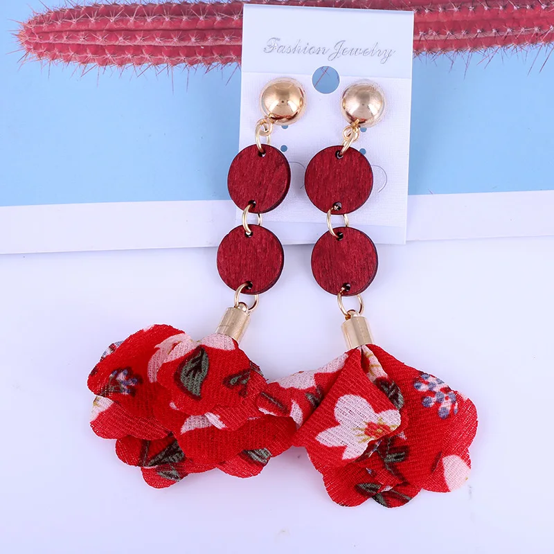 Red Liuxsp женские тканевые висячие серьги с кисточками, длинные серьги, Мода, новые серьги с подвеской, деревянные тканевые женские серьги, лучший подарок - Окраска металла: Red