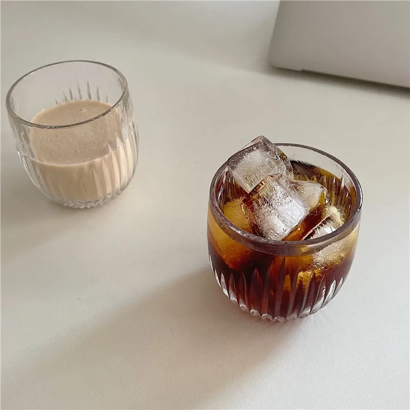 

Japanese Vertical Stripes Glass Coffee Mug Ice American Milk Juice Cup Transparent Water Cup Home Office Cafe Drinkware 265ml