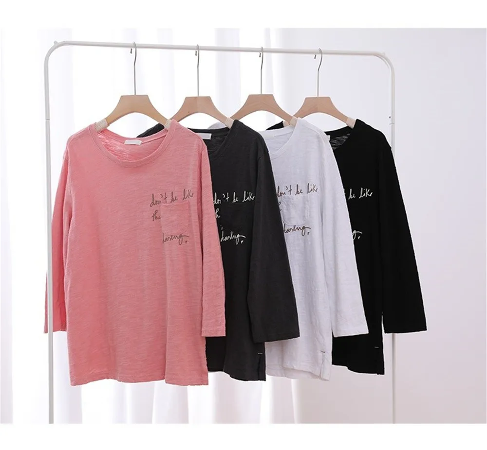 

SlubCottonRoundNeckLetterPrintT-shirtForWomenJapanHarajukuStyleOfficeLadyOversizeCasualBottomingTeeTops Cloth
