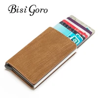 bisi goro 2021 slim rfid wallet business card holder hasp aluminum credit card wallet metal credit mini smart men purse case