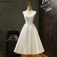 kaunissina short a line bridal dress sleeveless v neck cheap simple wedding gowns custom made women beach boho bride dresses