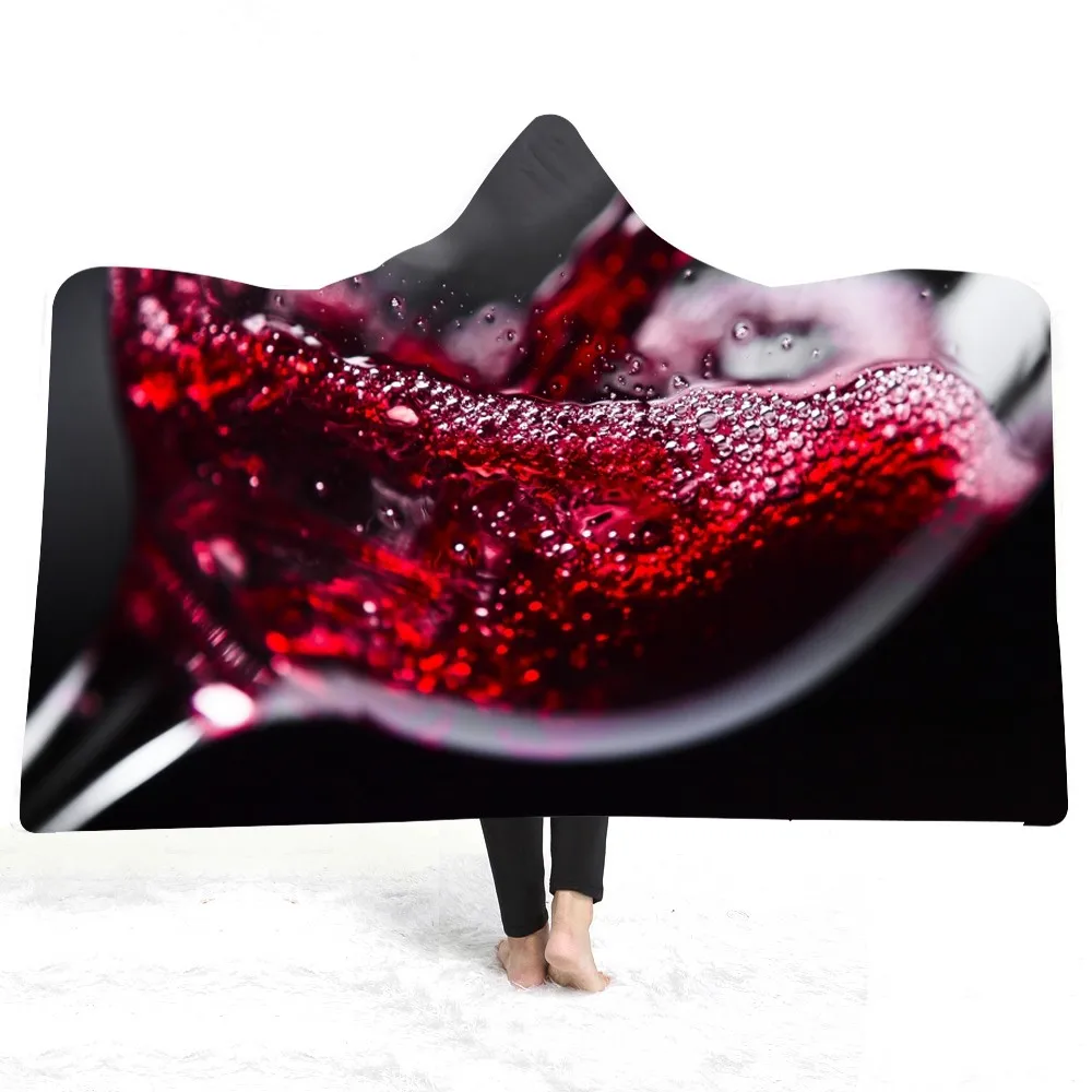Плюшевое одеяло с капюшоном красное вино рисунок 3D принт теплое шерпа Флисовое