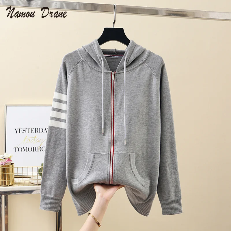 

2021 Women's Hoodie Long Sleeve Loose Casual Sports Striped Sweater Drawstring Hoodie Wild Temperament Gray Hoodie Women