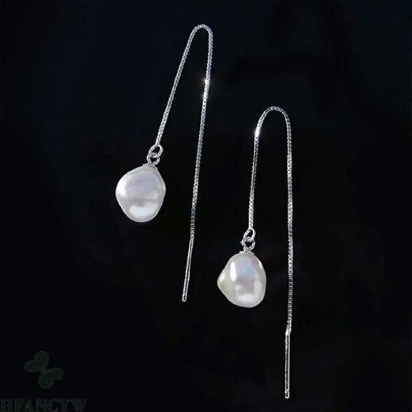Fashion 11-12mm White Baroque Pearl Earrings 18k Ear Stud Flawless Party Luxury Cultured Natural Aurora Mesmerizing | Украшения и