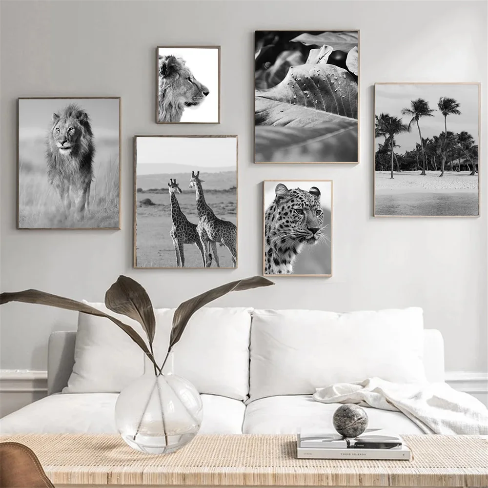 

Lion Giraffe Leopard Elephant Wall Art Poster Animal Art Print Coconut Tree Pineapple Canvas Painting Modern Picture Home Decor