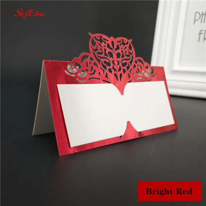 Bright red 10/50/100 шт. Свадебные карточный стол Бумага лазерная резка стол в форме сердца визитная карточка места Свадебная вечеринка украшения пользу место карты - Цвет: Bright red
