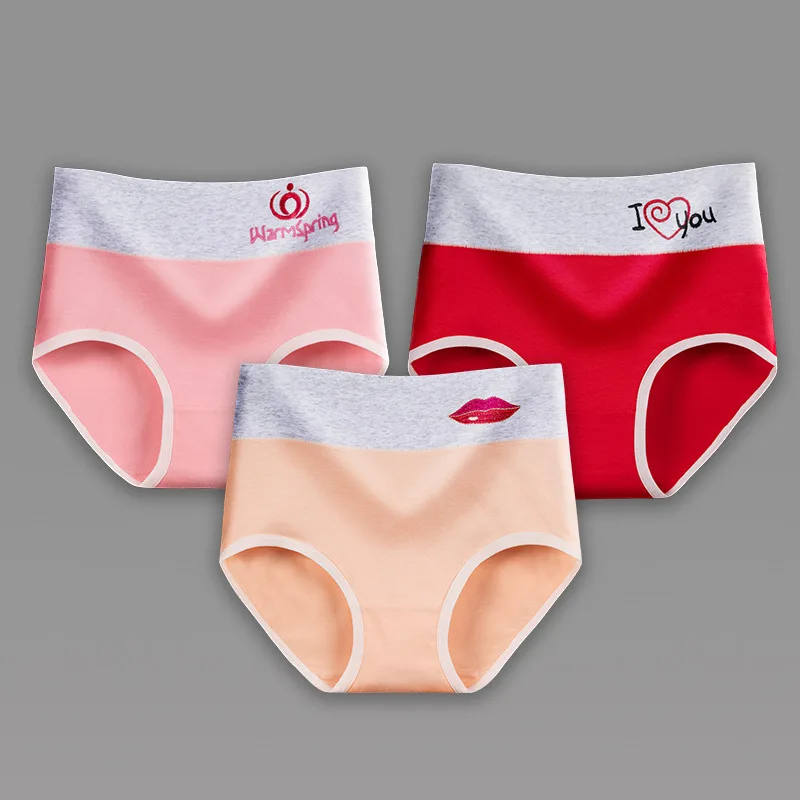 

Womens Noble Embroidered Cotton Sexy Underwear Breathable High-waist Panties Sculpting Abdomen Hip-lifting Large Size Briefs