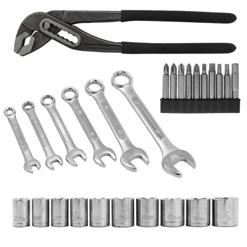 

Hand Tool Set Household Tool Repair Tool Set with Plastic Tool Box Socket Wrench Screwdriver