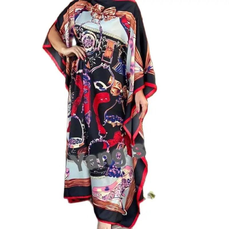 

Africa Fashion Blogger Recommend Popular printed Silk Kaftan Maxi dresses Loose Summer Beach Bohemian kaftan long dress for lady