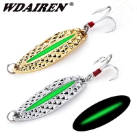 1pcs metal luminous spinner spoon fshing lures 7g 10g 15g bass artificial bait feather treble hooks wobbles sea tackle pesca