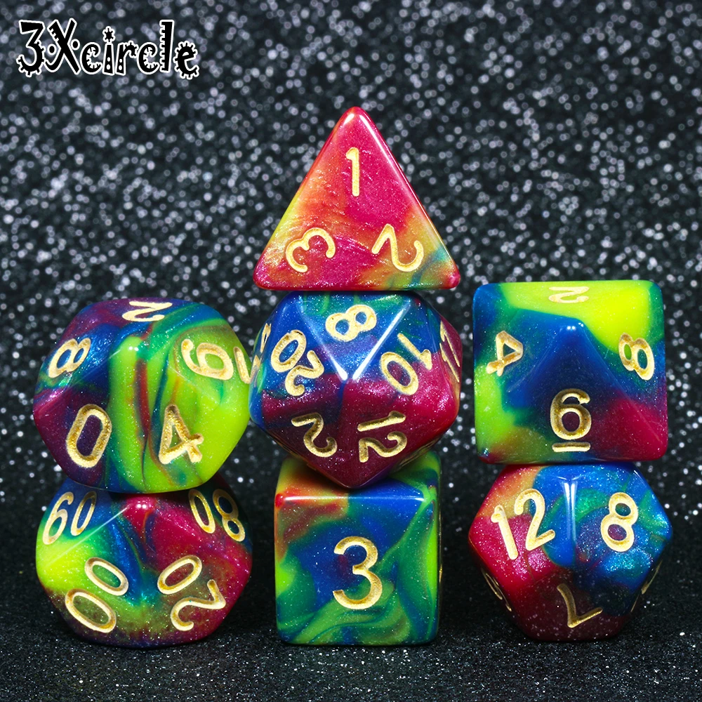 Трехцветные многогранные игральные кости для настольных игр DND D4 D6 D8 D10 D12