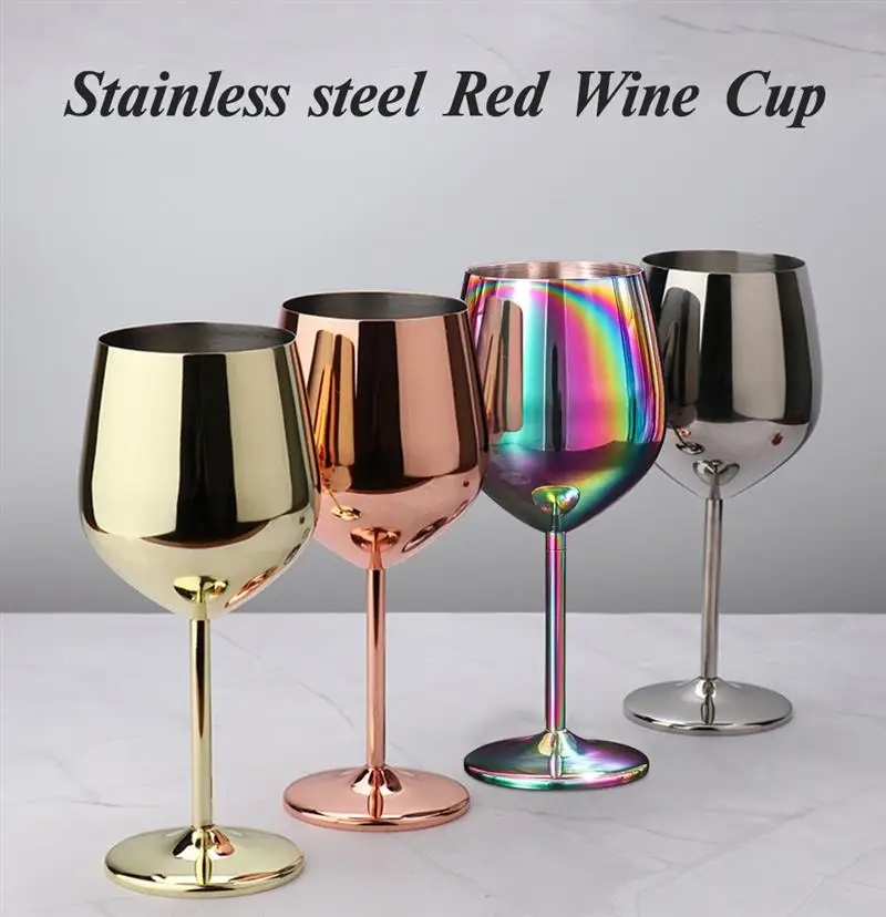 Red Wine Glass Goblet Polishing Single-tier Stainless Steel Party Barware Shatterproof Cup Drinking Utensils for Bar Restaurant
