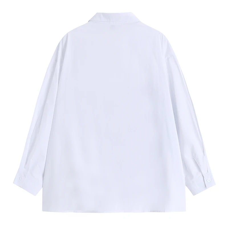 

Women Shirts Loose Oversized white Stitching plaid Blouses Female Tops Pockets New Lapel Long Sleeve Fit Fashion Tide 2021 Sprin