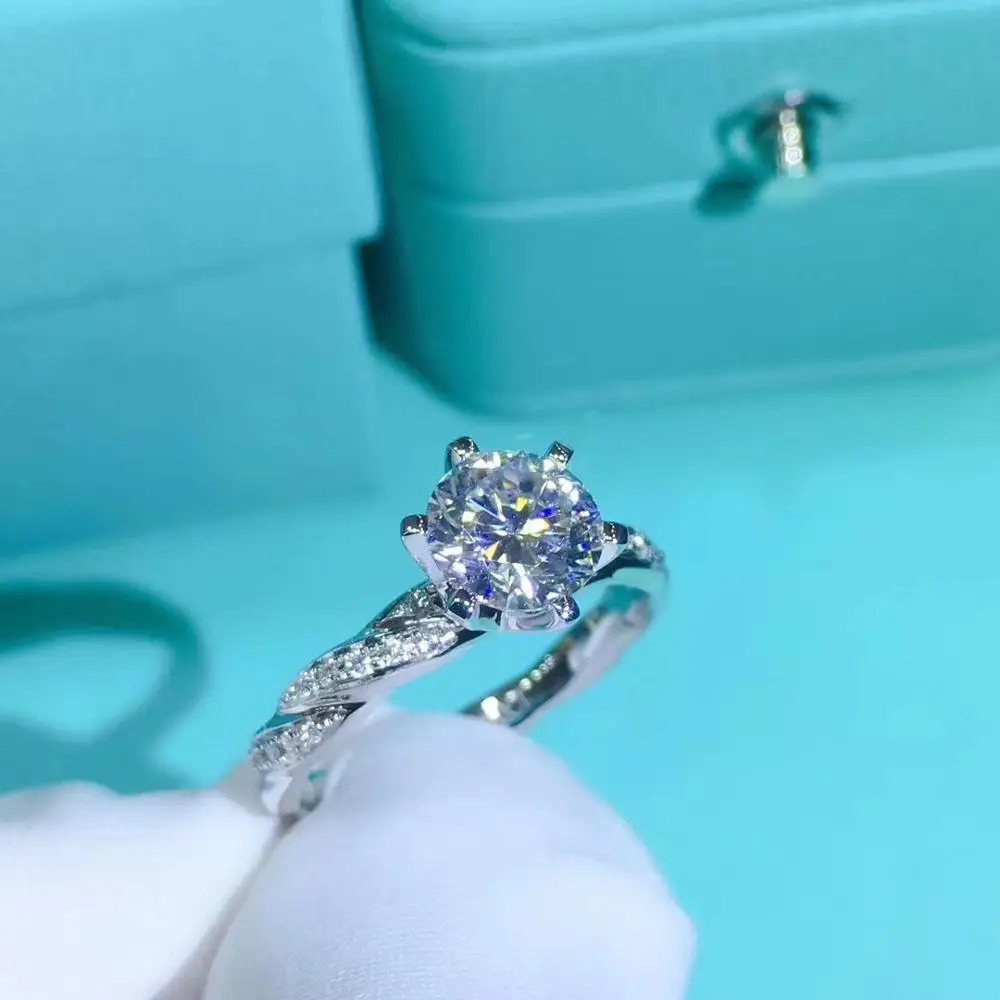 925 Серебряное моиссанит кольцо 1.00ct 6 50 мм D VVS роскошное Weding для женщин|Кольца| |