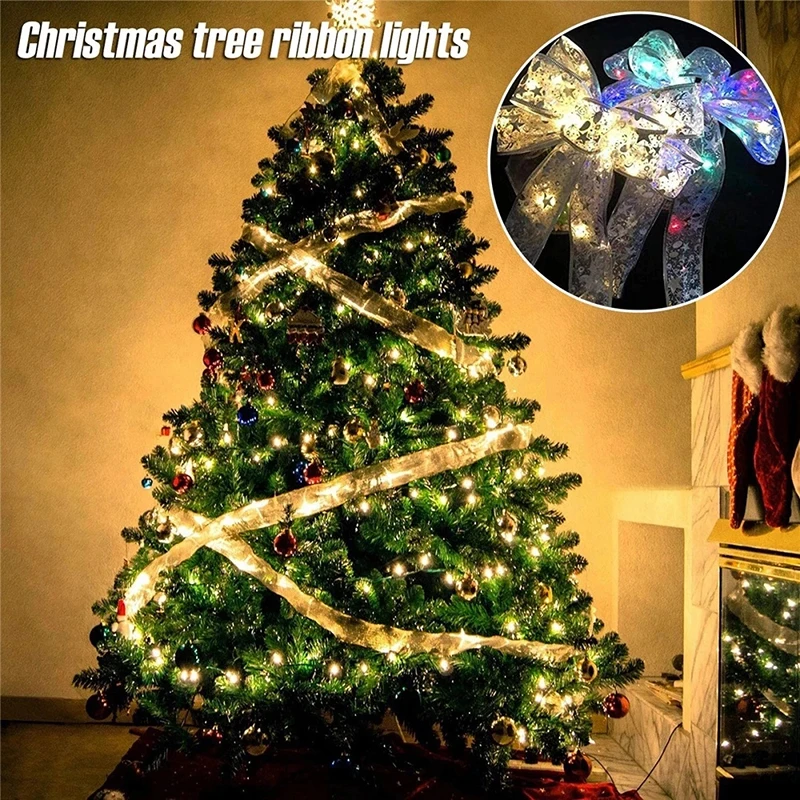 

1M/2M New Christmas Ribbon With LED Lights Waterproof For Christmas Tree Decorations 2022 New Year Wall Window Home Decorations