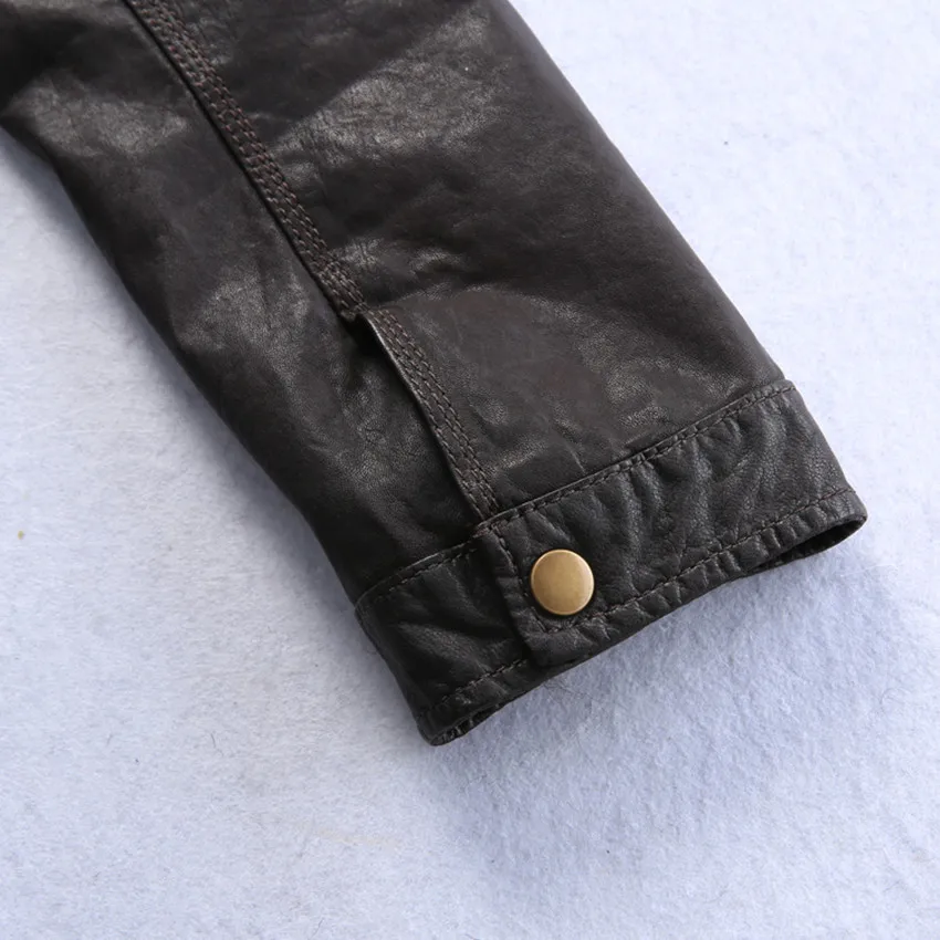 

2021 stand collar slim jacket men brown sheepskin coats zipper pockets men's coat autumn leather clothing