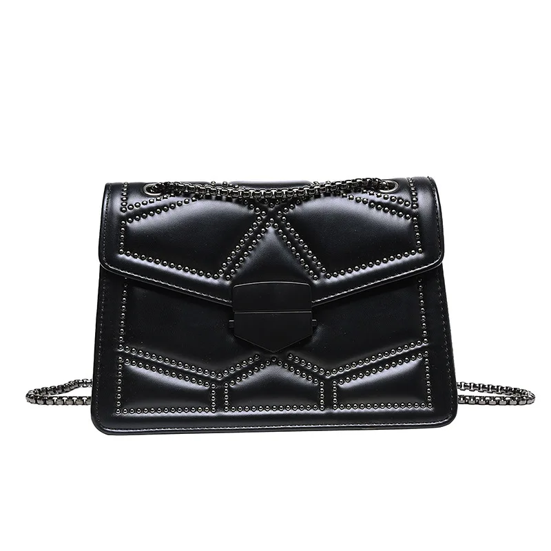 

2021 new female bag fashion rivet shoulder messenger bag chain bag portable small square bag