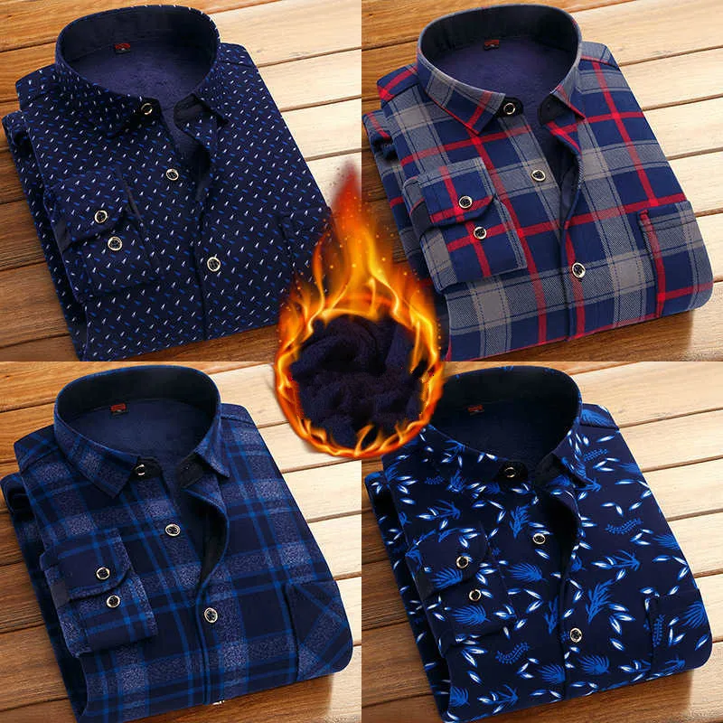 Мужская утолщенная рубашка с длинным рукавом теплая в клетку изысканная