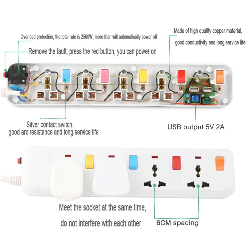 Сетевой фильтр 3/4AC гнездо защиты от перенапряжений свинцовый шнур-удлинитель