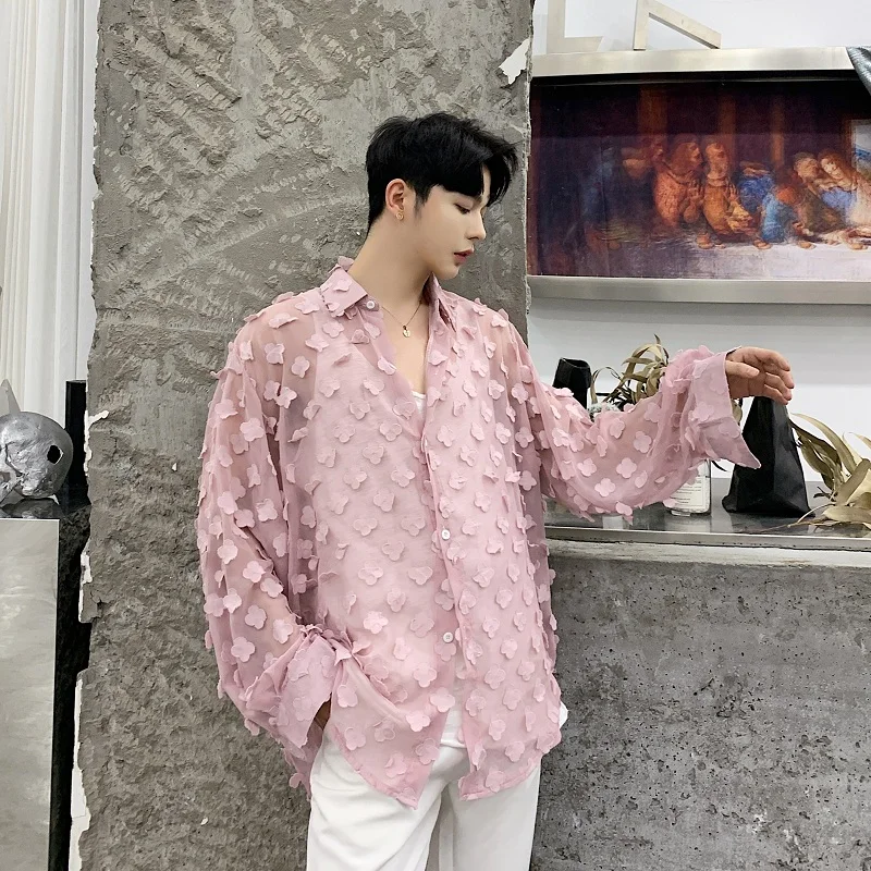 Рубашка Мужская/Женская с длинным рукавом тонкая прозрачная пикантная