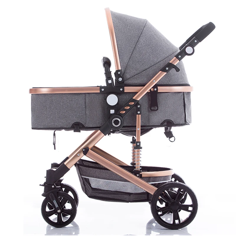 BETSOCCI high view baby stroller bidirectional reclinable baby wheelchair baby four-wheeled wheelbarrow - Цвет: grey