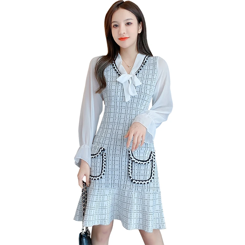 

Han edition minus age western style fashion show thin film autumn outfit socialite QuZhu dress two small sweet wind splicing fal