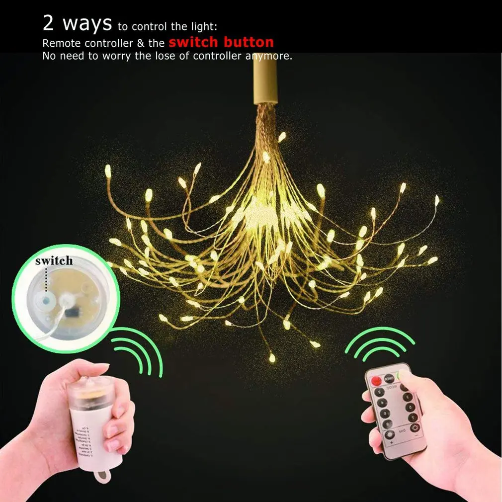 Led Copper Wire Starburst Lights Battery Operated Dimmable String Light Indoor Outdoor Christmas Festive Decoration Fairy | Лампы и
