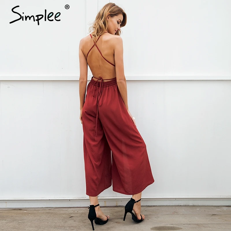 Женский комбинезон Simplee с открытой спиной ромпер V образным вырезом короткие