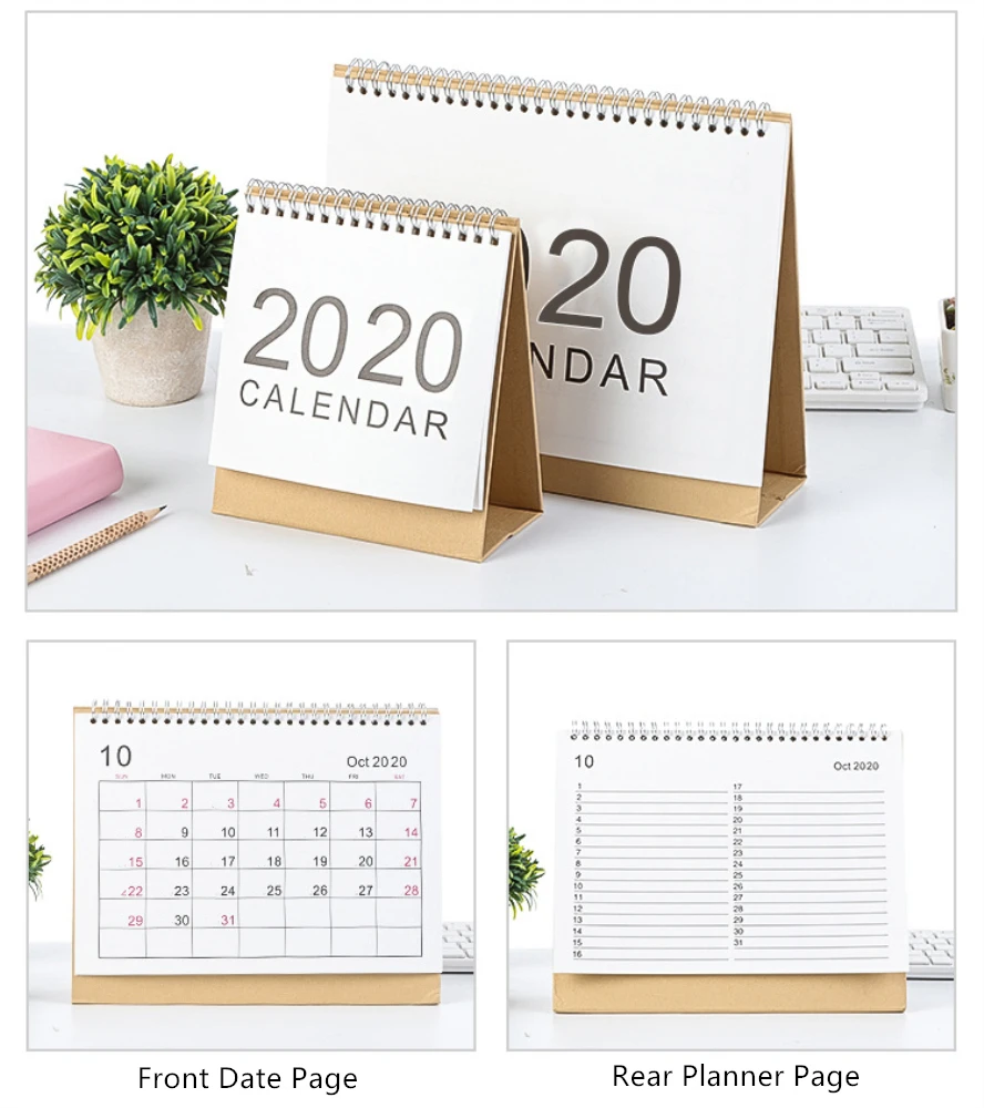 2020 Настольный стоячий календарь ежемесячный планировщик стола простой