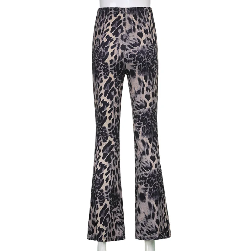

Goth Dark Vintage Gothic Aesthetic High Waist Grunge Flare Pants Punk Harajuku Bandage Women 90s Streetwear Leopard Trousers Emo