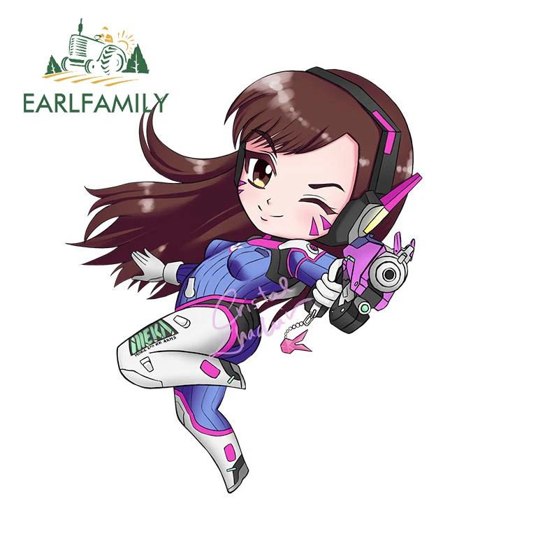 EARLFAMILY 13cm x 10.9cm наклейки на автомобиль для Overwatch D.Va, устойчивые к царапинам и водонепроницаемые, с персональным дизайном из винила для лобового стекла.